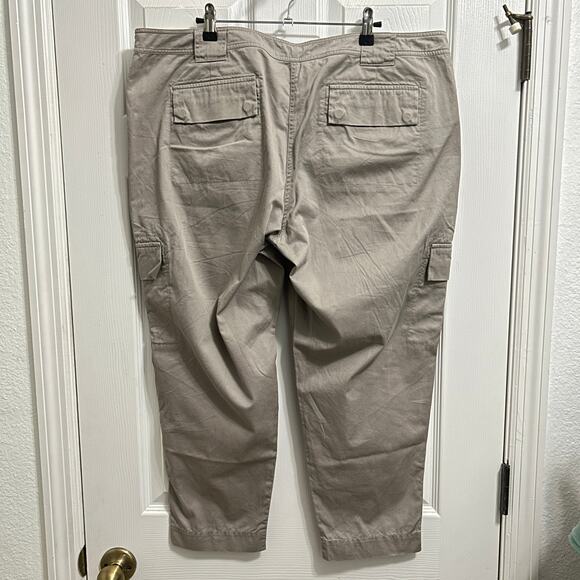 Eileen Fisher Khaki Cargo Pants XL Wide Leg 100% Cotton Ankle Zip Casual - Picture 2 of 4